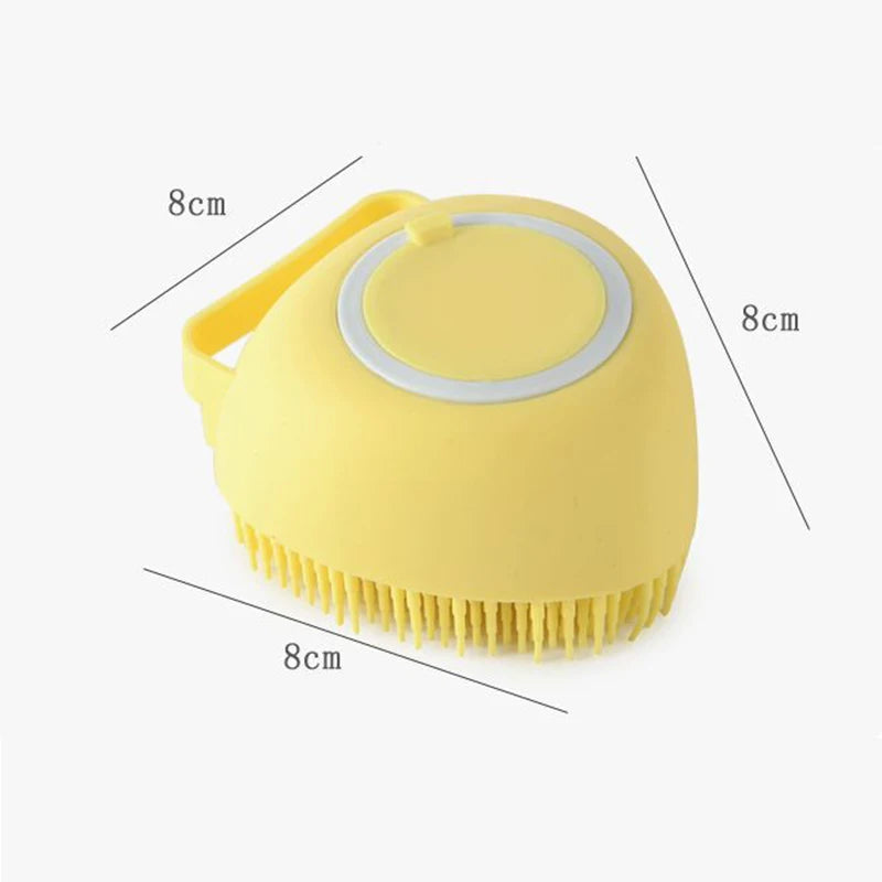 Esponja / escova para banho de cachorros / pets com dispensador de shampoo / sabonete - silicone, com encaixe na mão.