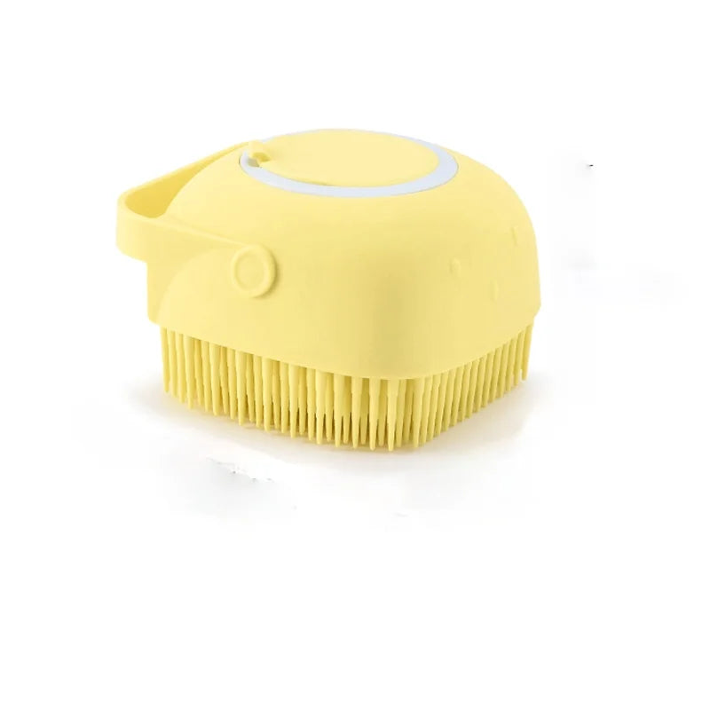 Esponja / escova para banho de cachorros / pets com dispensador de shampoo / sabonete - silicone, com encaixe na mão.